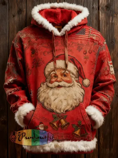 Men’s Retro Christmas Santa Claus Printed Hoodie