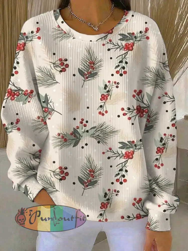 Women’s Merry Christmas Ribbed Round-Neck Sweatshirt