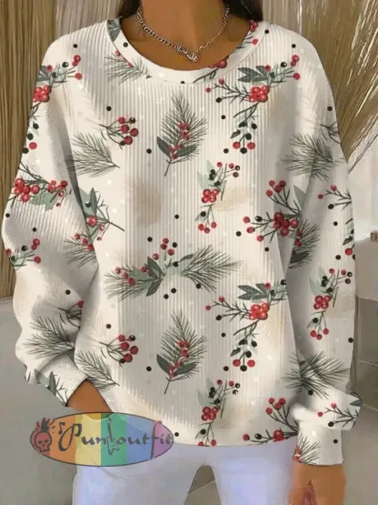 Women’s Merry Christmas Ribbed Round-Neck Sweatshirt