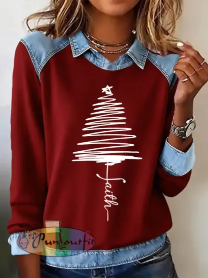 Women’s Fith Christmas Tree Printed Shirt