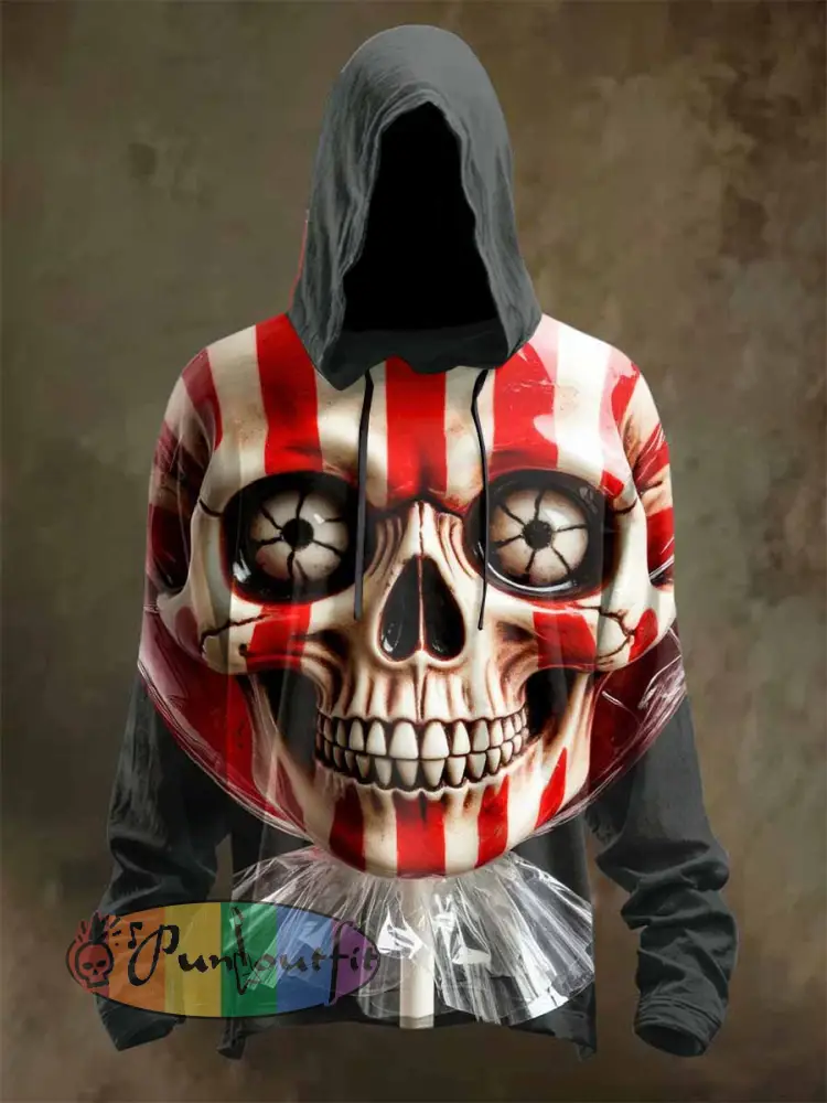 Retro Halloween Skull Print Hooded Sweatshirt