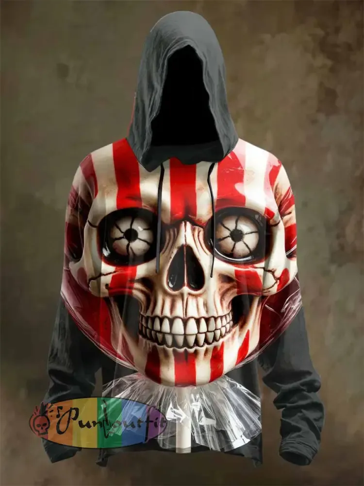Retro Halloween Skull Print Hooded Sweatshirt