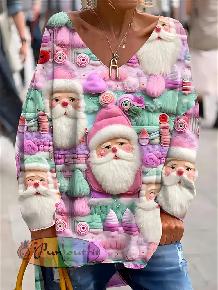 Retro Christmas Fun And Cute Printed Fashionable Crew Neck Top