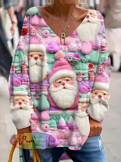 Retro Christmas Fun And Cute Printed Fashionable Crew Neck Top