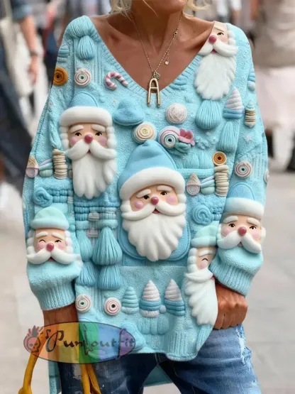 Retro Christmas Fun And Cute Printed Fashionable Crew Neck Top