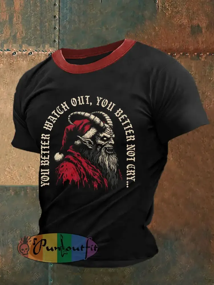 Men’s Gothic Christmas Printed Vintage Fashion Loose Short Sleeve T-Shirt