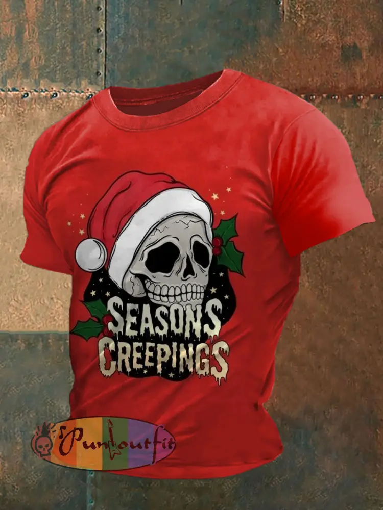 Men’s Gothic Christmas Printed Vintage Fashion Loose Short Sleeve T-Shirt