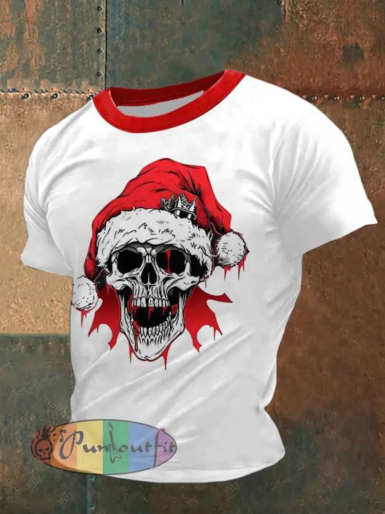 Men’s Gothic Christmas Skull Printed Vintage Fashion Loose Short Sleeve T-Shirt