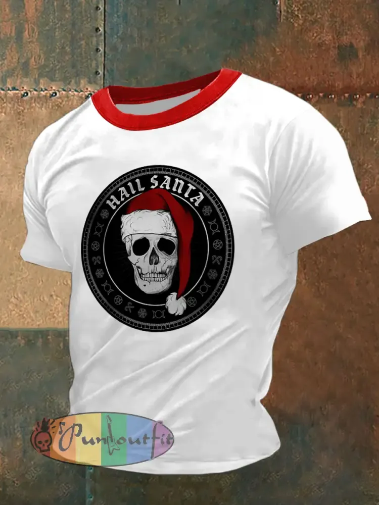 Men’s Gothic Christmas Printed Vintage Fashion Loose Short Sleeve T-Shirt