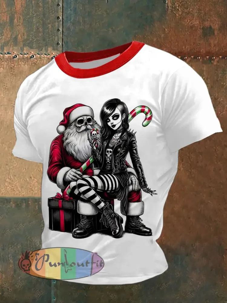 Men’s Gothic Christmas Skull Printed Vintage Fashion Loose Short Sleeve T-Shirt