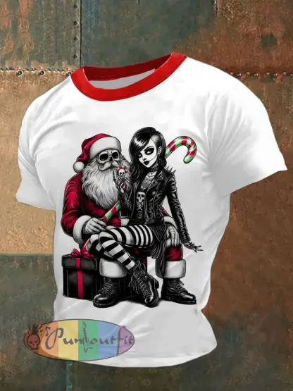 Men’s Gothic Christmas Skull Printed Vintage Fashion Loose Short Sleeve T-Shirt