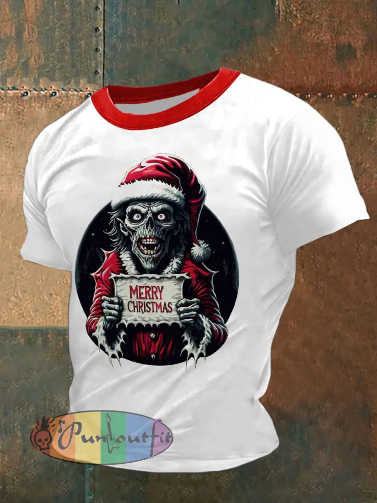 Men’s Gothic Christmas Printed Vintage Fashion Loose Short Sleeve T-Shirt