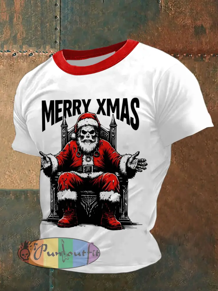 Men’s Gothic Christmas Printed Vintage Fashion Loose Short Sleeve T-Shirt