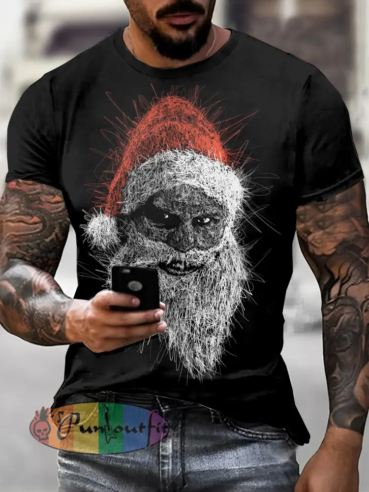 Men’s Gothic Christmas Skull Printed Vintage Fashion Loose Short Sleeve T-Shirt