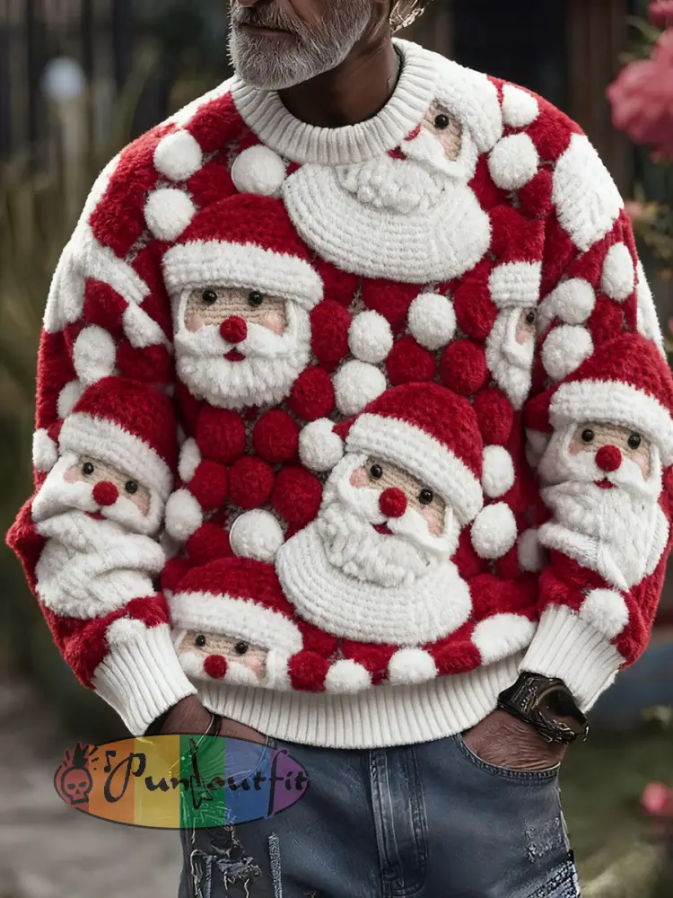 Men’s Vintage Christmas Santa Claus Printed Sweater