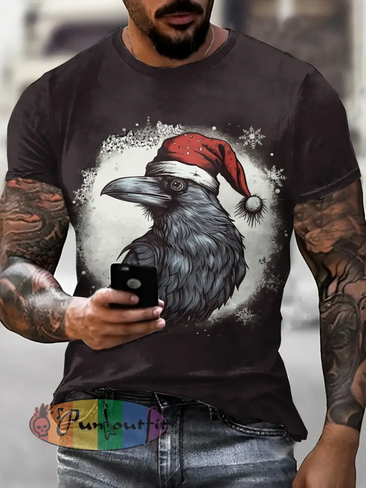 Men’s Gothic Christmas Skull Printed Vintage Fashion Loose Short Sleeve T-Shirt
