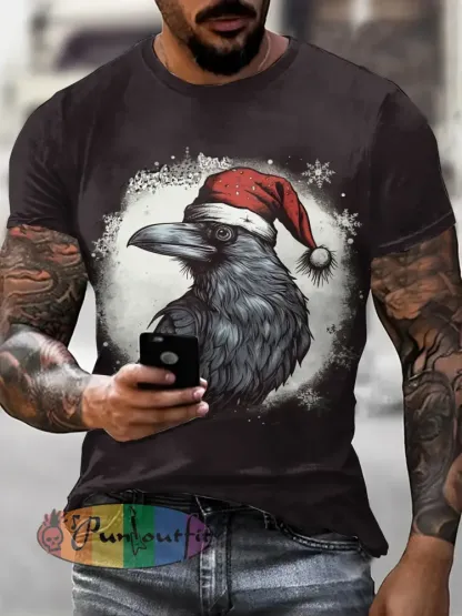 Men’s Gothic Christmas Skull Printed Vintage Fashion Loose Short Sleeve T-Shirt
