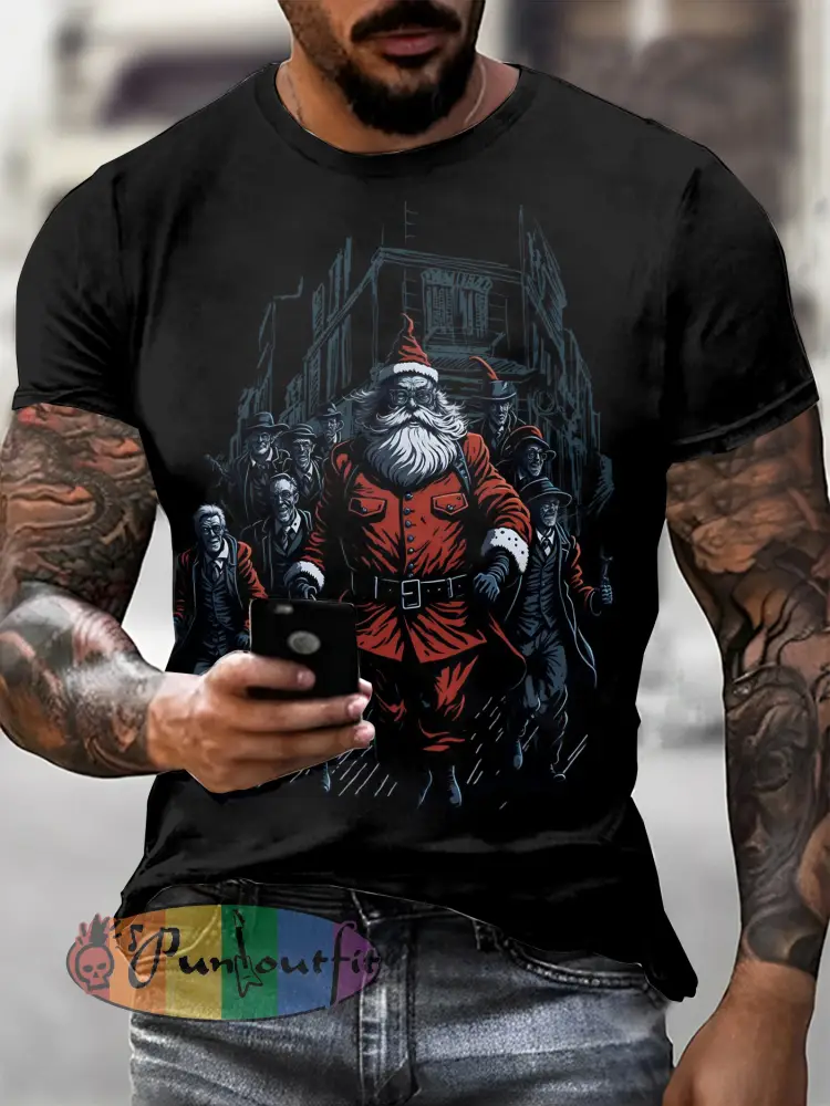 Men’s Gothic Christmas Skull Printed Vintage Fashion Loose Short Sleeve T-Shirt
