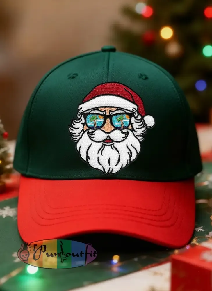 Retro Christmas Santa Sunglasses Casual Print Washed Hat
