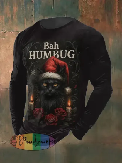Men’s Gothic Christmas Printed Long Sleeved Round Neck T-shirt
