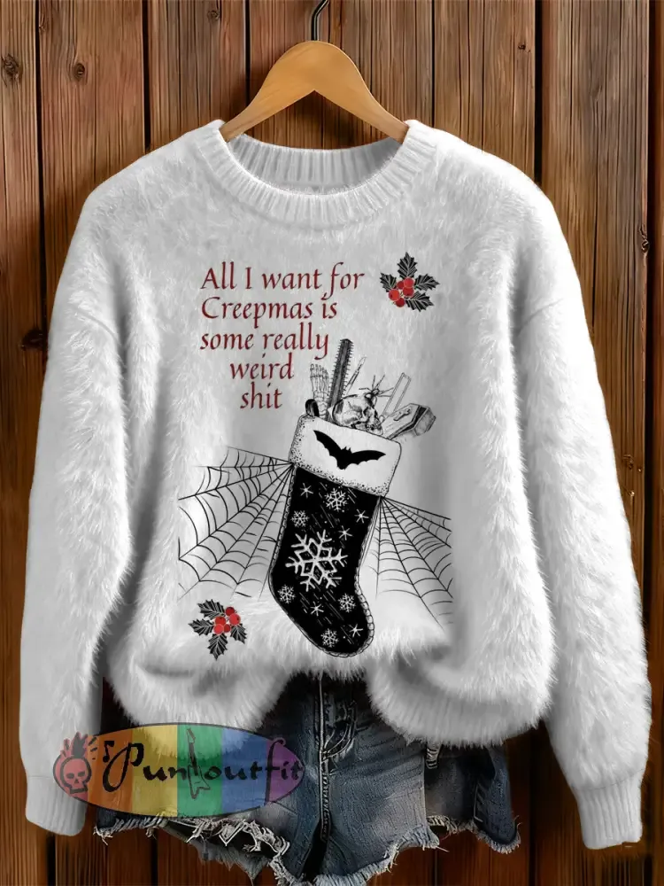 Womens’ Goth Christmas Printed Round Neck Comfortable Sweater