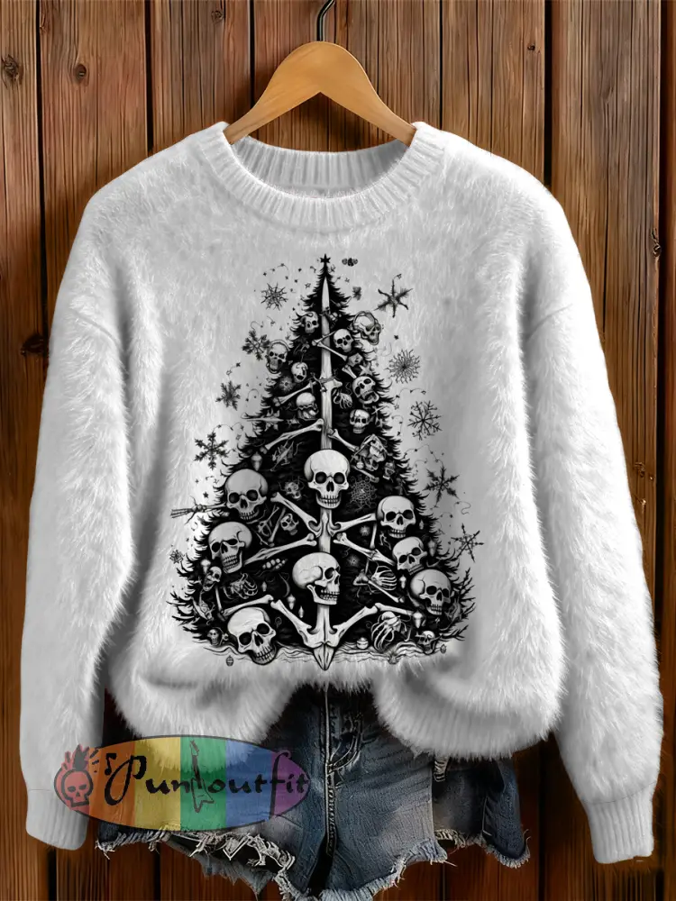 Womens’ Goth Christmas Printed Round Neck Comfortable Sweater