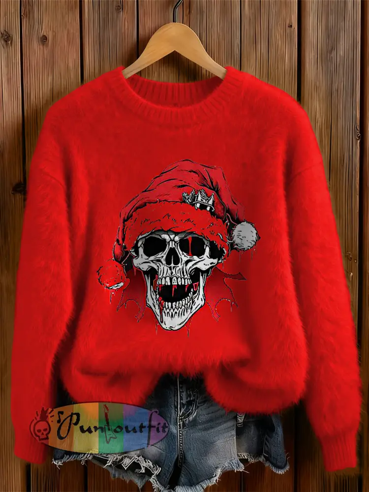 Womens’ Goth Christmas Printed Round Neck Comfortable Sweater