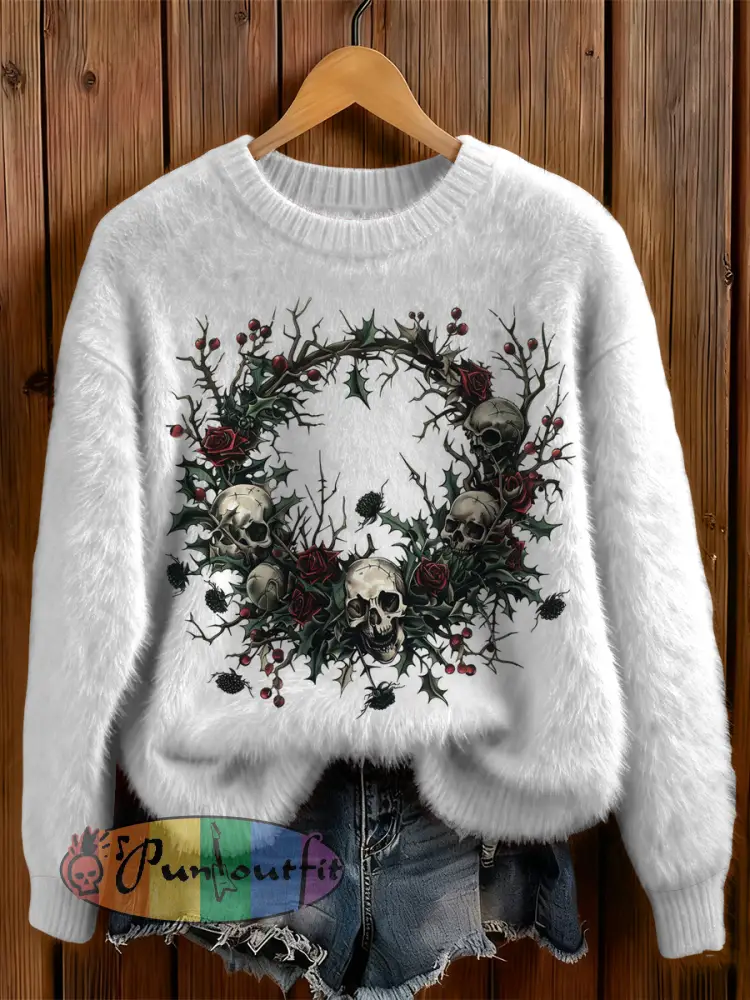 Womens’ Goth Christmas Printed Round Neck Comfortable Sweater