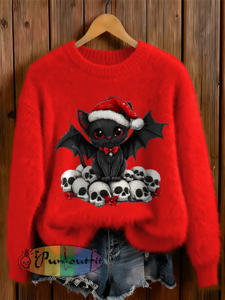 Womens’ Goth Christmas Printed Round Neck Comfortable Sweater