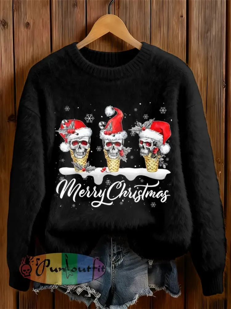 Womens’ Goth Christmas Printed Round Neck Comfortable Sweater