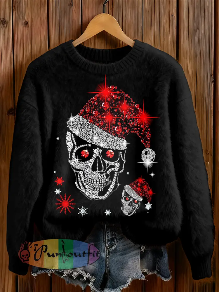 Womens’ Goth Christmas Printed Round Neck Comfortable Sweater