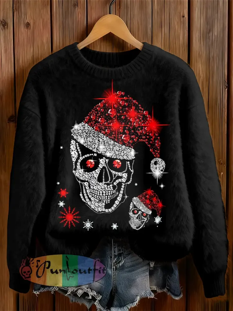 Womens’ Goth Christmas Printed Round Neck Comfortable Sweater