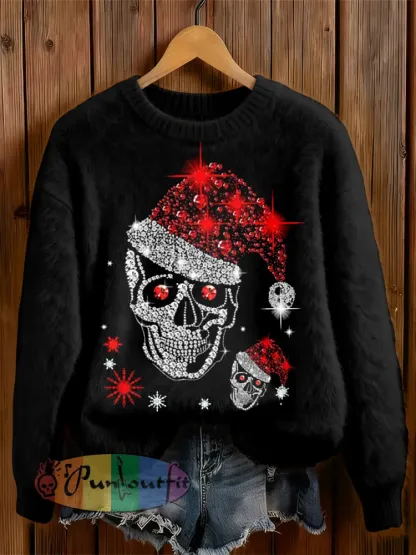 Womens’ Goth Christmas Printed Round Neck Comfortable Sweater