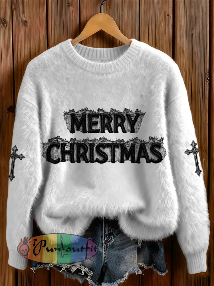 Womens’ Gothic Christmas Printed Round Neck Comfortable Sweater