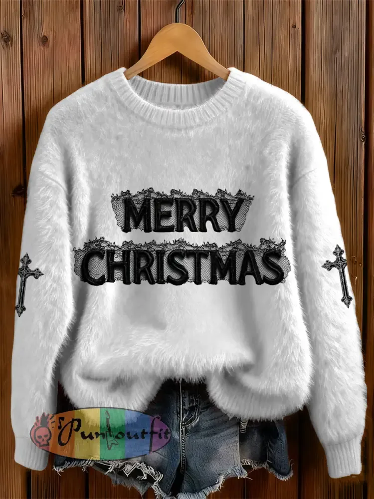 Womens’ Gothic Christmas Printed Round Neck Comfortable Sweater