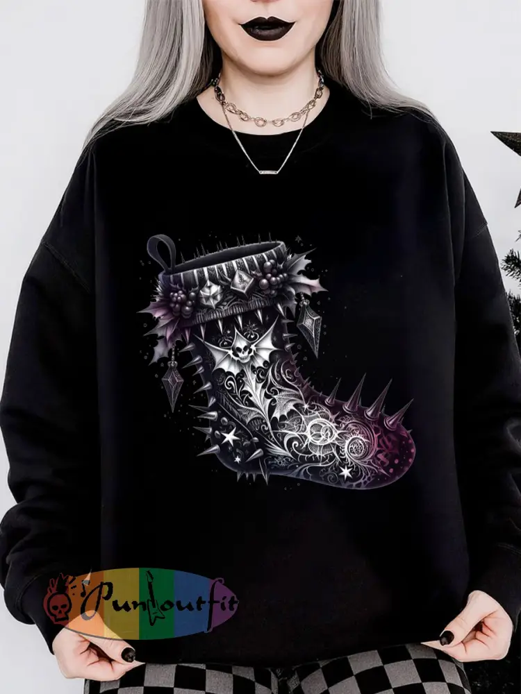 Women’s Gothic Christmas Print Long Sleeved Round Neck Sweatshirt
