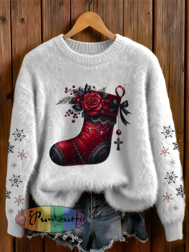 Womens’ Gothic Christmas Printed Round Neck Comfortable Sweater