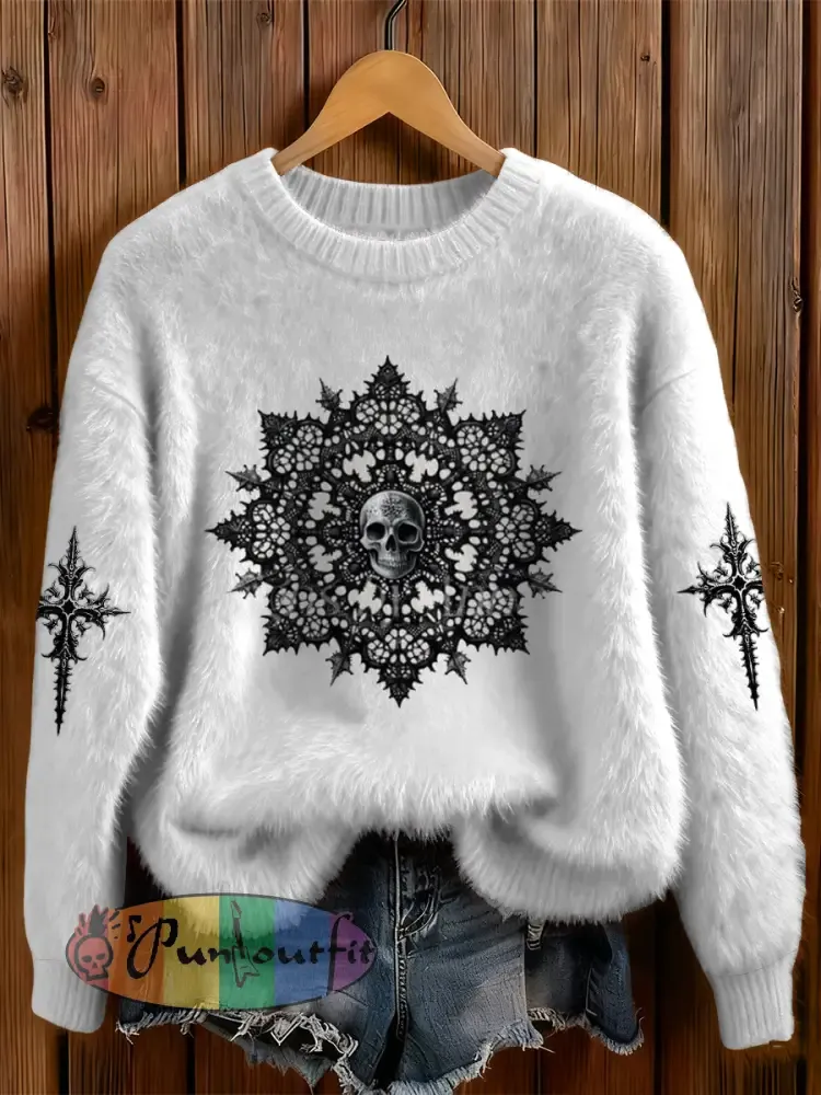 Womens’ Gothic Christmas Printed Round Neck Comfortable Sweater