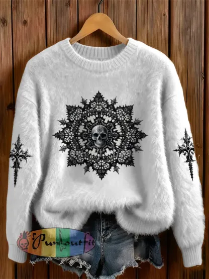 Womens’ Gothic Christmas Printed Round Neck Comfortable Sweater