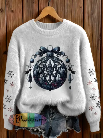 Womens’ Gothic Christmas Printed Round Neck Comfortable Sweater