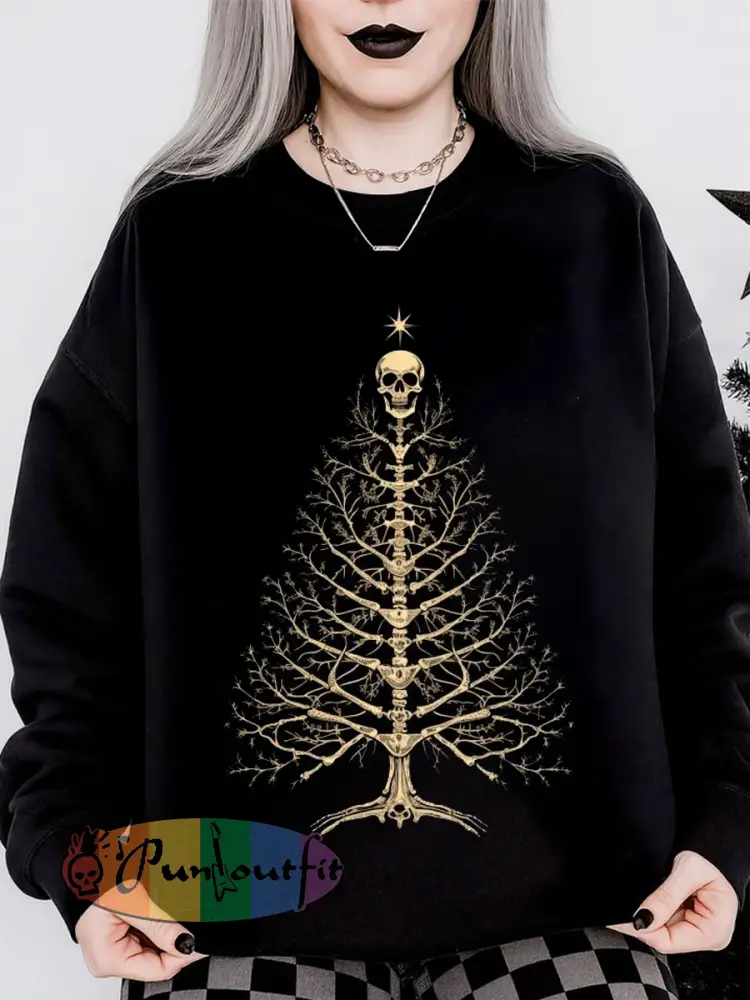 Women’s Gothic Christmas Print Long Sleeved Round Neck Sweatshirt