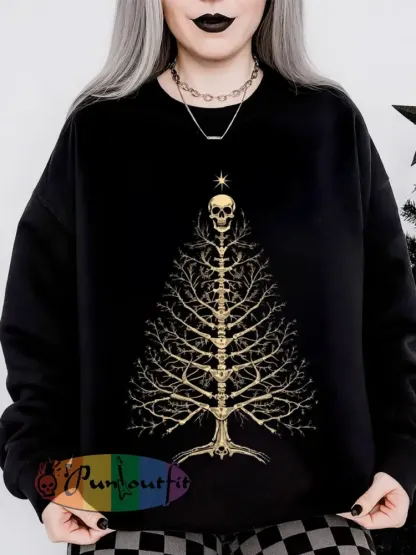 Women’s Gothic Christmas Print Long Sleeved Round Neck Sweatshirt