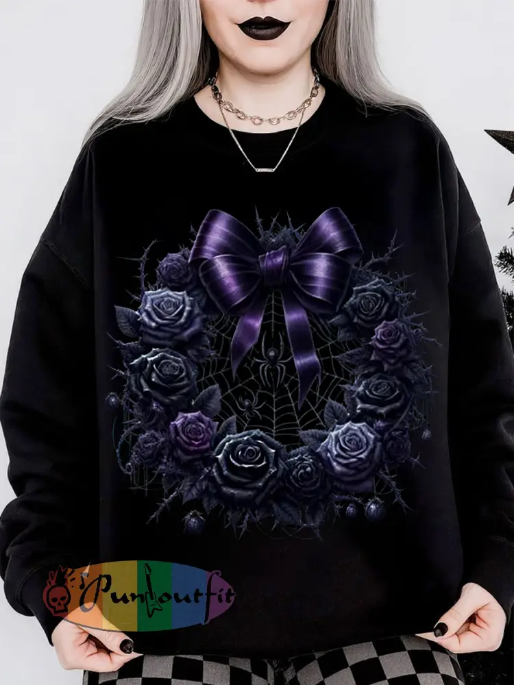 Women’s Gothic Christmas Print Long Sleeved Round Neck Sweatshirt