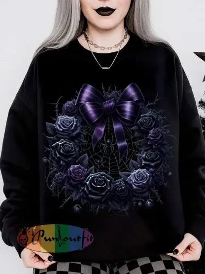 Women’s Gothic Christmas Print Long Sleeved Round Neck Sweatshirt