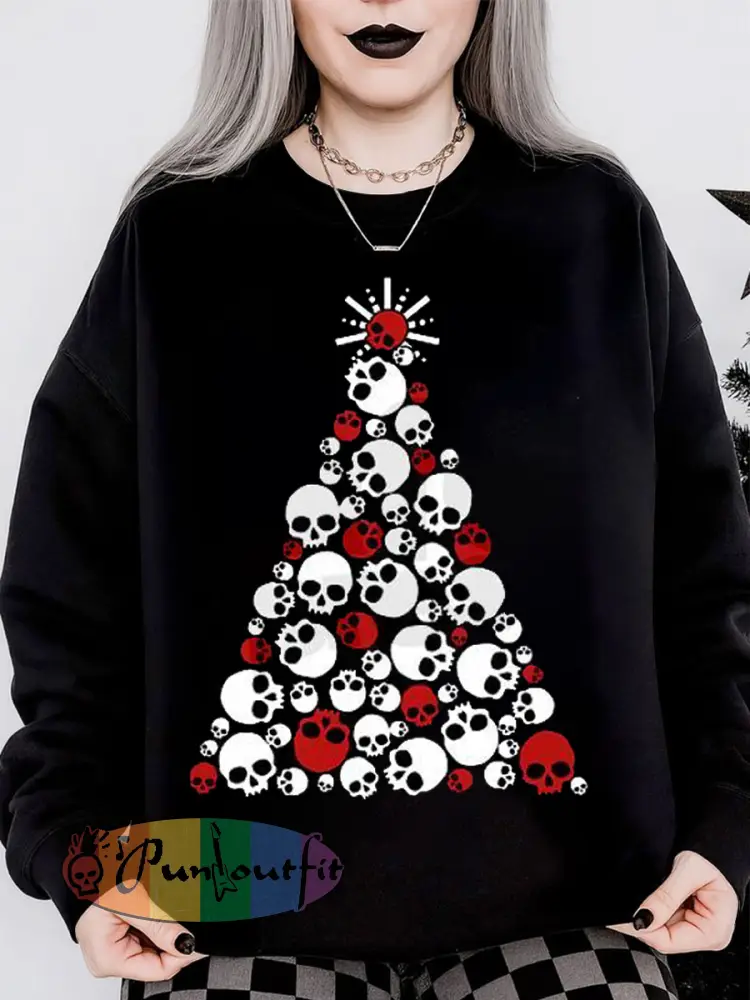 Women’s Gothic Christmas Print Long Sleeved Round Neck Sweatshirt