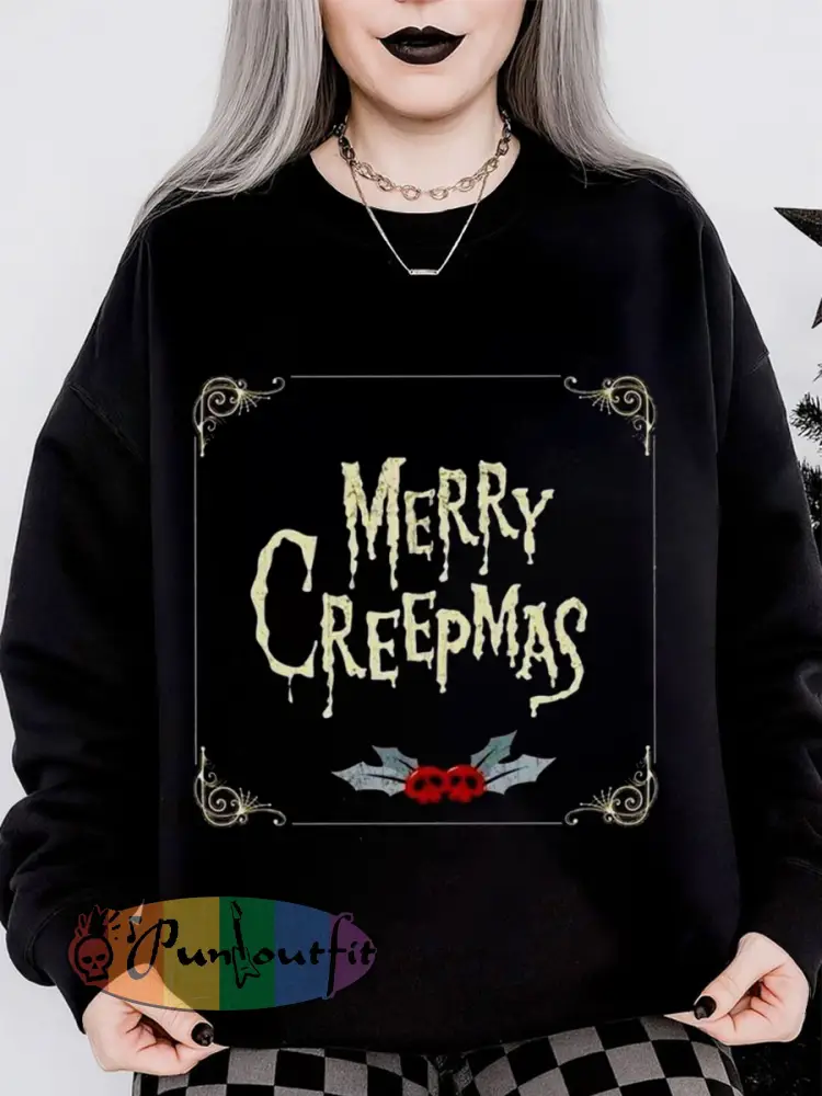Women’s Gothic Christmas Print Long Sleeved Round Neck Sweatshirt