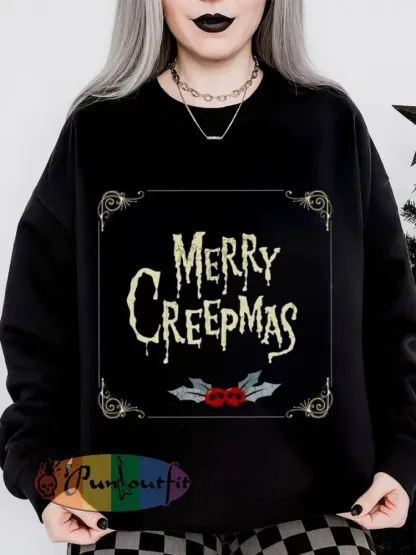 Women’s Gothic Christmas Print Long Sleeved Round Neck Sweatshirt
