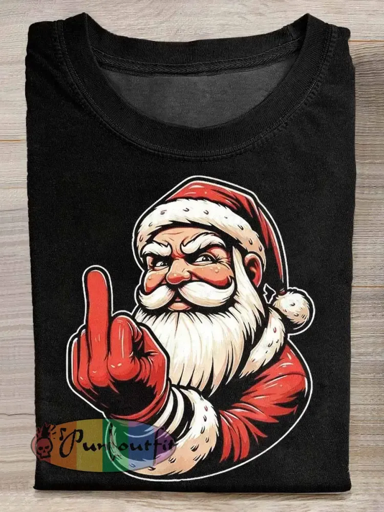 Funny Santa Claus Print Loose Short Sleeved T-Shirt