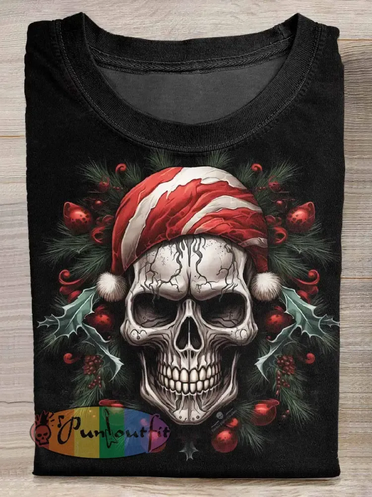 Christmas Skeleton Print Loose Short Sleeved T-Shirt