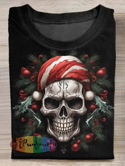 Christmas Skeleton Print Loose Short Sleeved T-Shirt